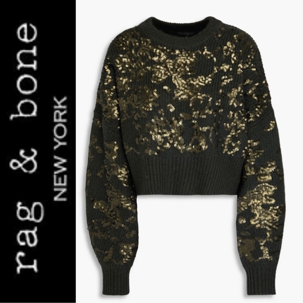Rag & Bone Green Liza Sequin Sweater